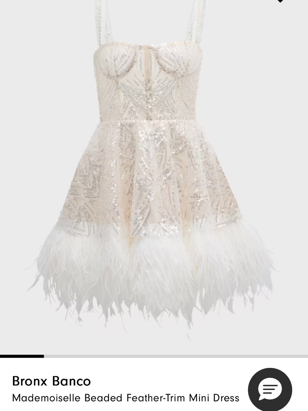 Bronx and Banco Cream Beaded Feather-Trim Mini Dress